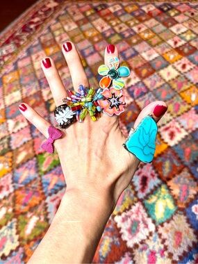 Colorful Mixed Statement Rings - Turquoise & Multicolor